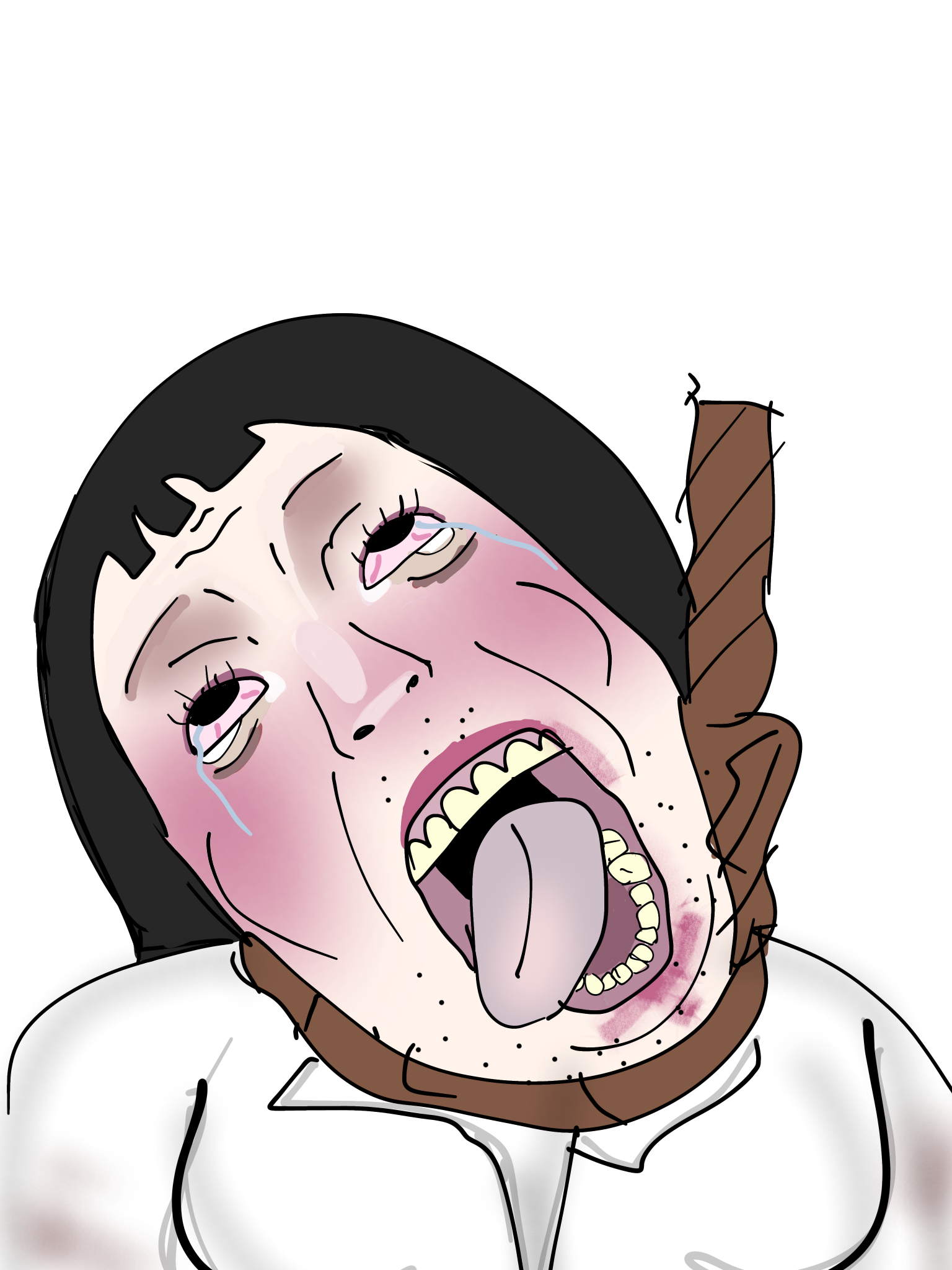 bernd, 1soyjak, asian, black eyes, black hair, crying, fat, hair, half closed eyes, hanging troon