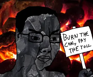 chudjak, angry, closed mouth, coal, coal background, coal skin, fire, glasses, hair, hands