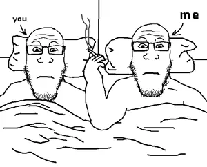 173312 - soybooru.com - bed blanket cigarette female_markiplier markiplier_soyjak me_and_your_mom neutralplier pillow smoke smoking white_background your_mom.png