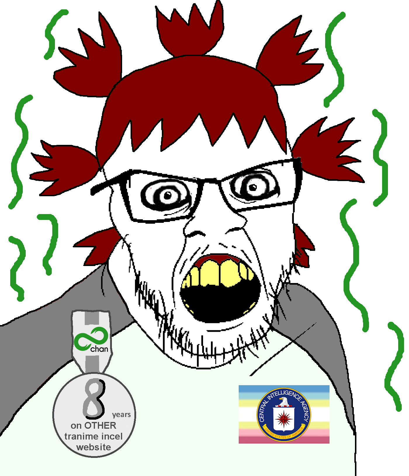feraljak, 1soyjak, 4chan, 8chan, angry, anime, award, badge, central intelligence agency, clothes