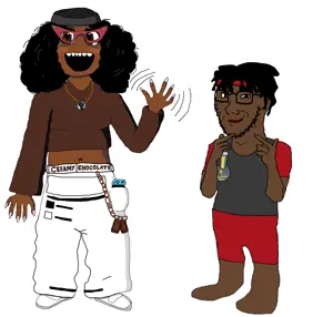 nate higgers, soyniqua, soytan, soyak, natejak, 2soyjaks, afro, black skin, dreadlocks, front view