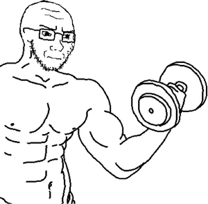 soyak, /fit/, arm, buff, closed mouth, concerned, glasses, hands, holding object, nipple
