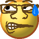 markiplier soyjak, nuurumoji, bald, black eyes, brown glasses, clenched teeth, embarrased, half open mouth, nervous, no beard