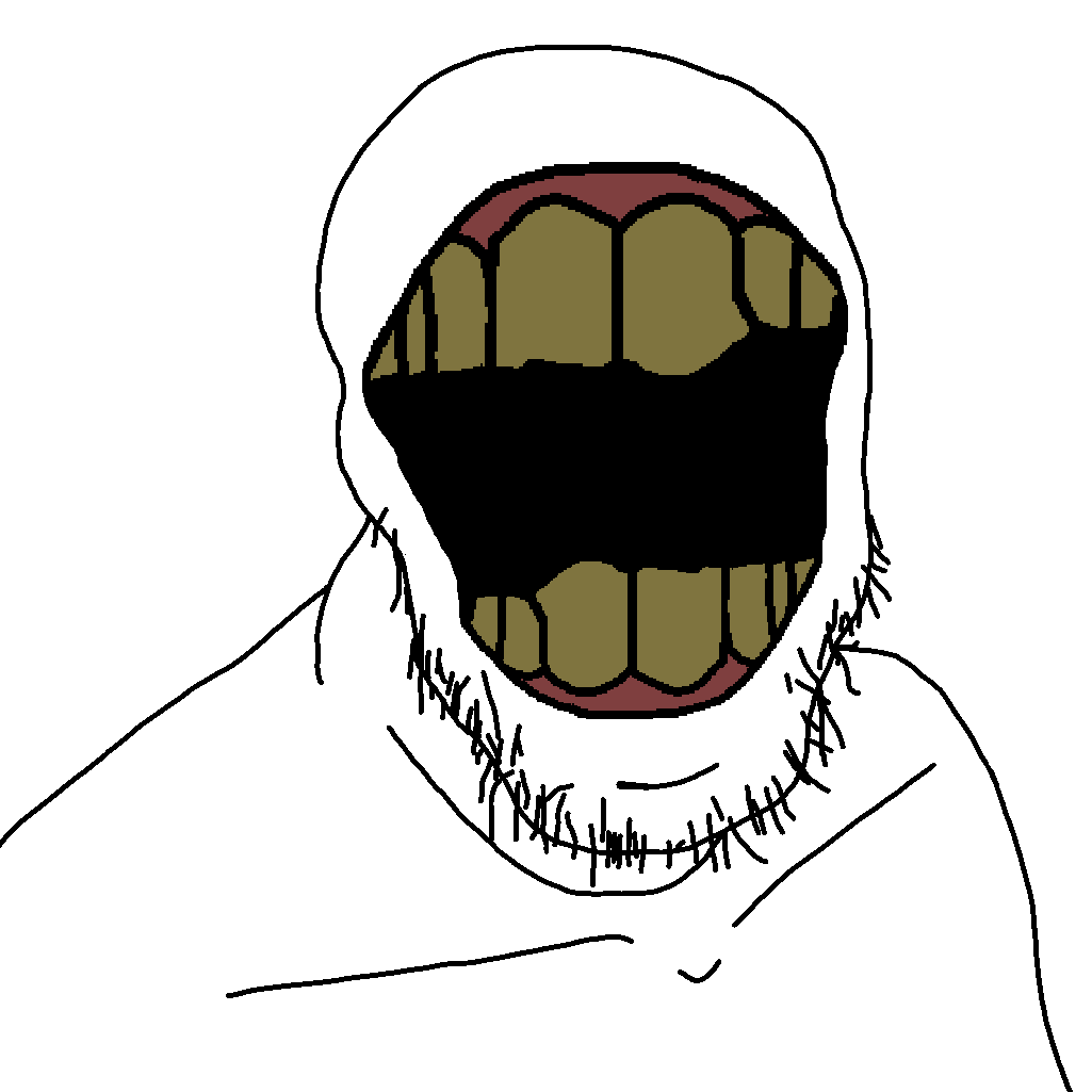 feraljak, teethboy, animated, bald, bite, closed mouth, front view, horrifying, no eyes, no glasses