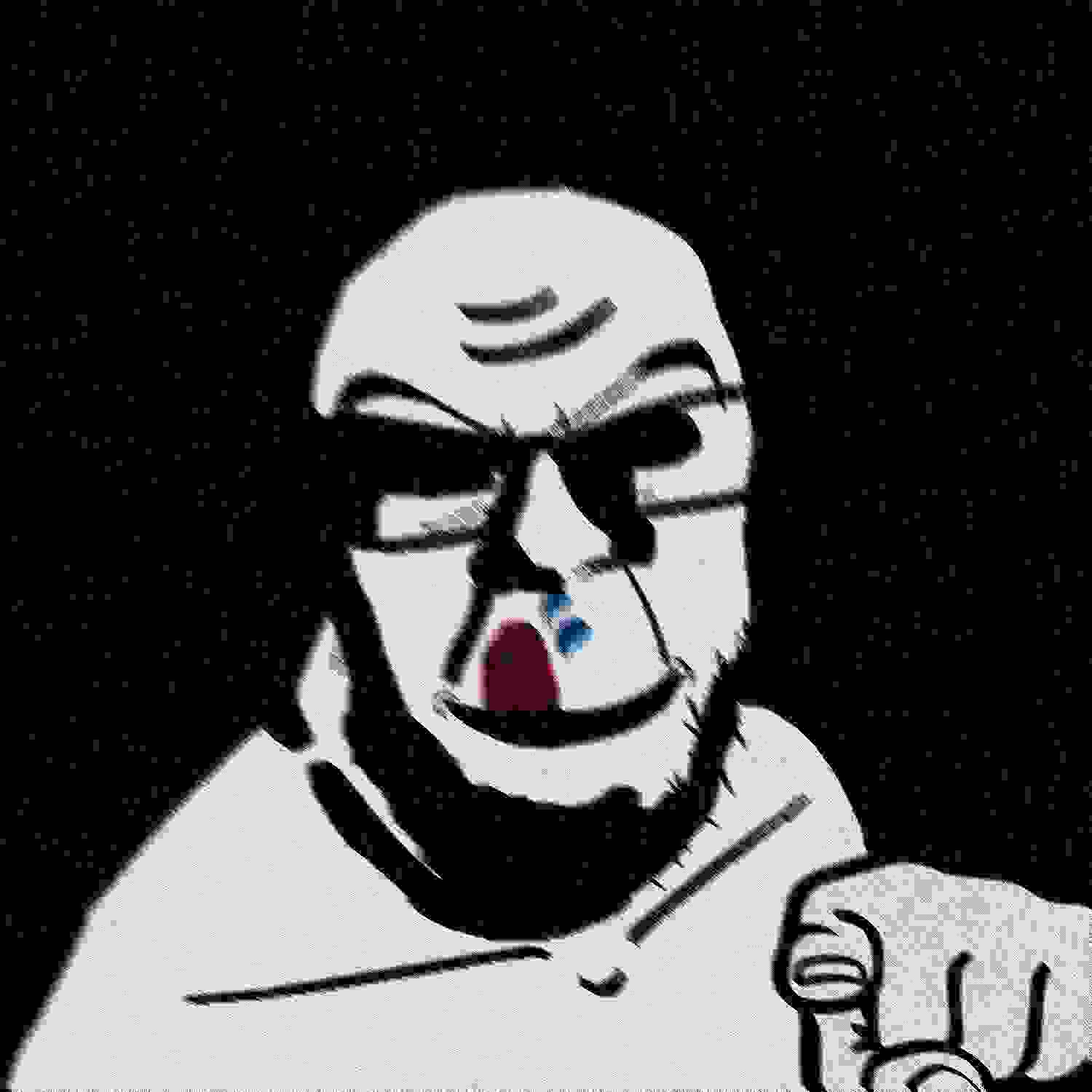 feraljak, lickson, wholesome feraljak, bald, black background, eyebrows, front view, hands, licking, looking at you