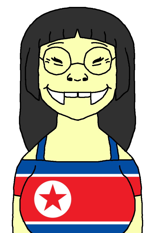 soykio kid, soykio girl, soykio girl front, femjak, asian, asian female, fangs, female, front view, gook