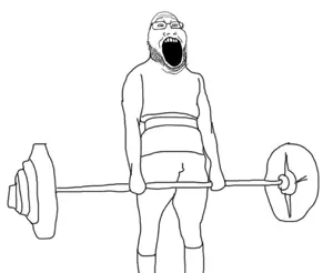 markiplier soyjak2, /fit/, arm, glasses, hands, holding object, leg, open mouth, soyjak, stubble