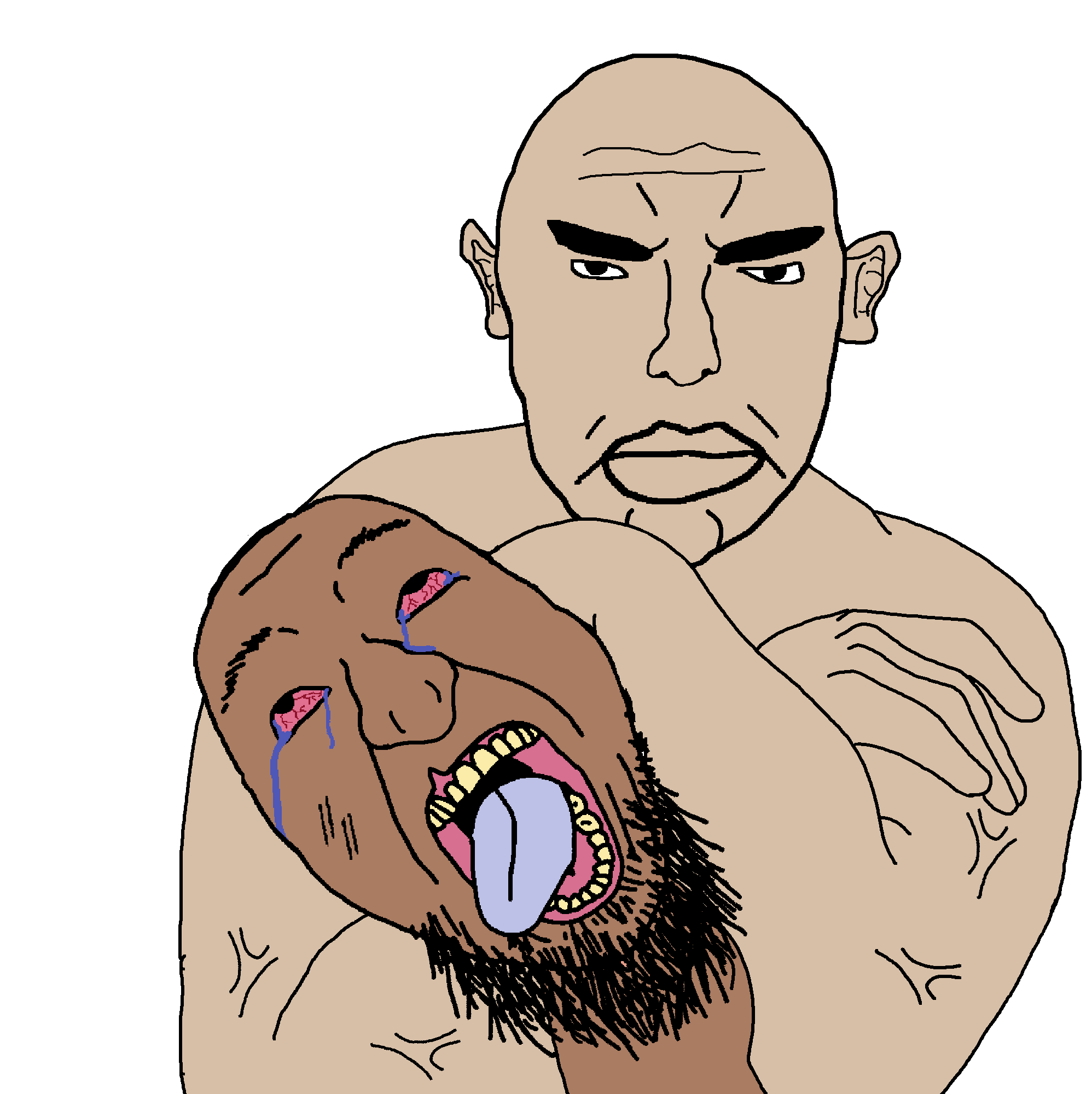 bernd, chudjak, the weak should fear the strong, 2soyjaks, angry, bald, beard, black eyes, brown skin, buff