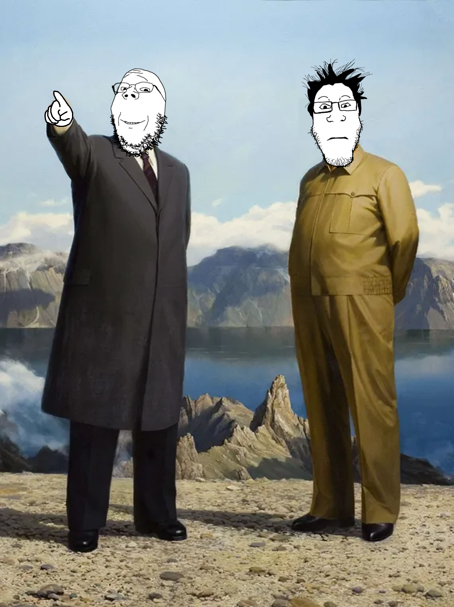 gapejak, markiplier soyjak, neutralplier, 2soyjaks, bald, beard, black eyes, black hair, closed mouth, clothes