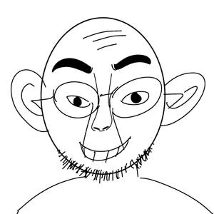 wojackson, 1soyjak, bald, black eyes, front view, gem, glasses, half closed eyes, looking at you, open mouth