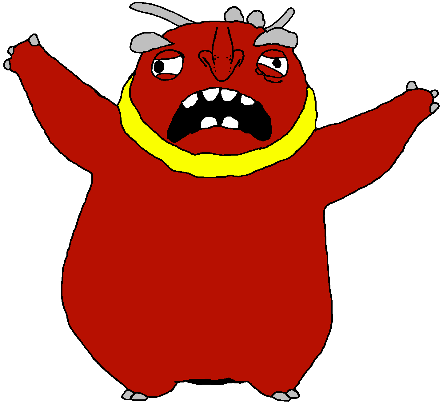leonardjak, disgusting zonkycreature, animal, buck teeth, fat, hands, hands up, obese, oil can, open mouth