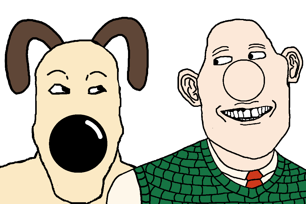 gromit, wallace (wallace and gromit), britson, markiplier soyjak, britaryan, neutralplier, trios & duos, 1soyjak, 2soyjaks, animal