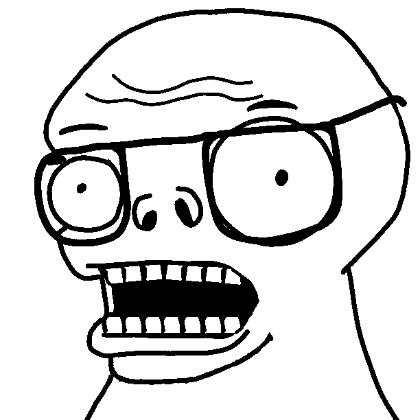 zombiejak, 1soyjak, bald, black eyes, eyes, forehead lines, forehead wrinkles, glasses, good teeth, jawline