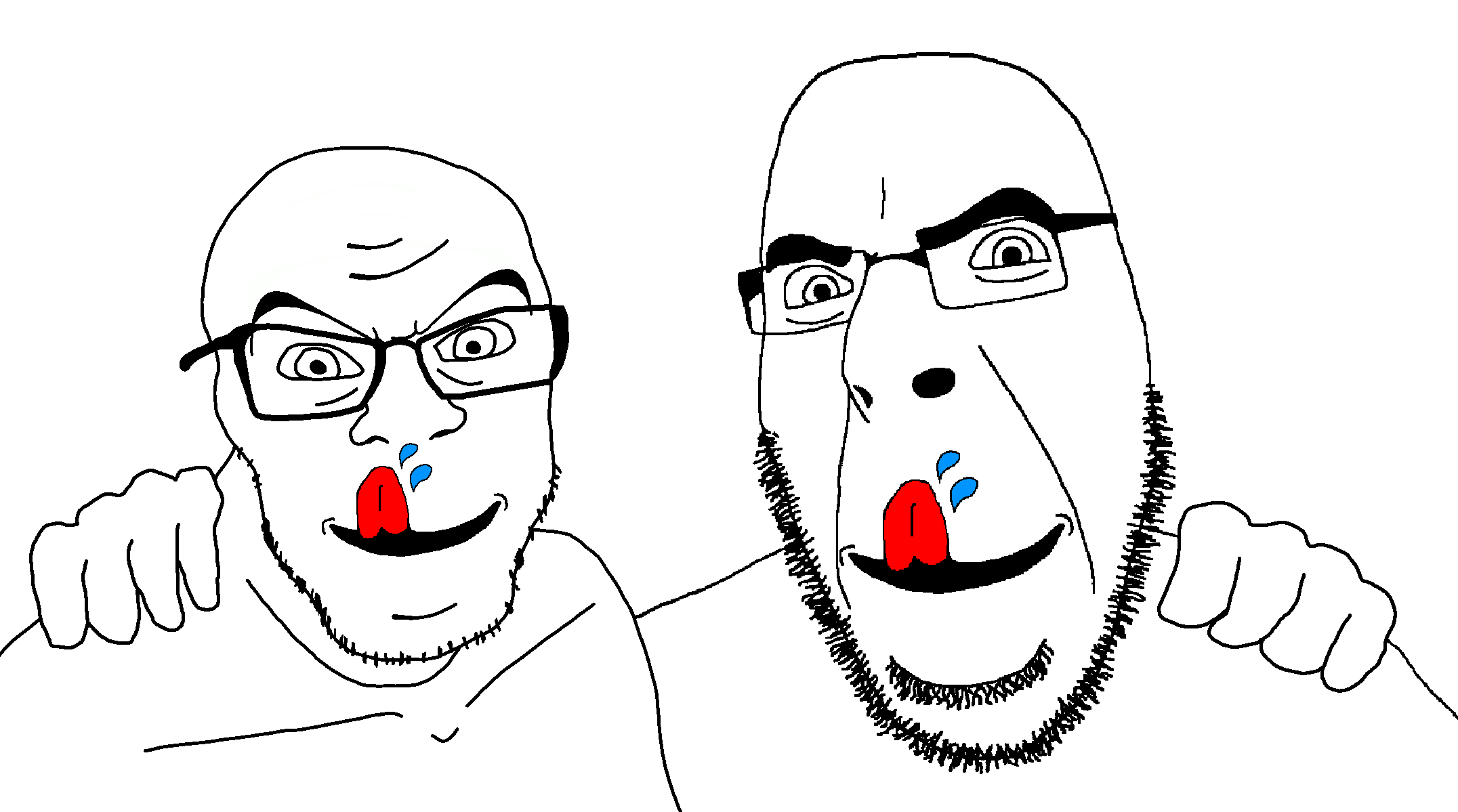 cobson, feraljak, lickson, wholesome feraljak, no more brother wars, trios & duos, 2soyjaks, aliased, arm behind back, bald