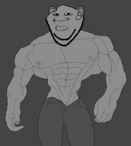 impish soyak ears, arm, buff, closed mouth, ear, hands, leg, smile, soyjak, stubble