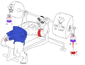 bernd, chudjak, chudjak front, hanging troonjak, troonjak, ack, blood, bloodshot eyes, buff, closed mouth