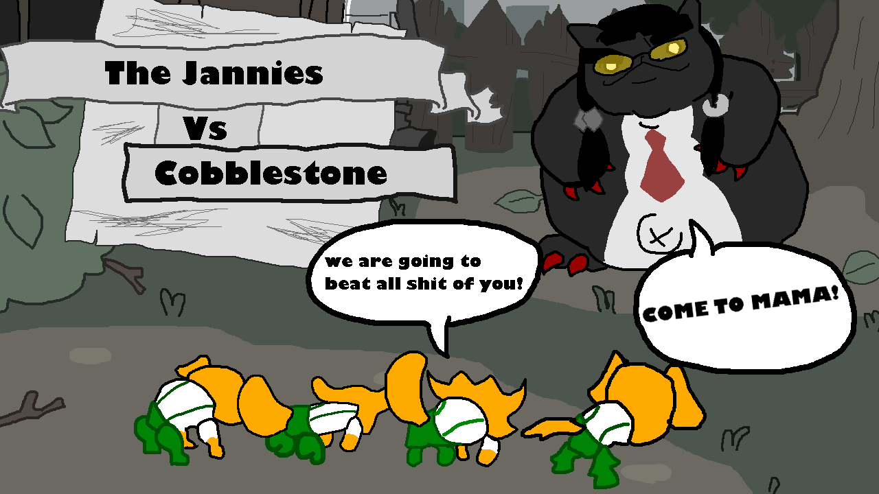 :3, admin, animal, battle, black hair, blue sky, bush, cat, cat ears, claws