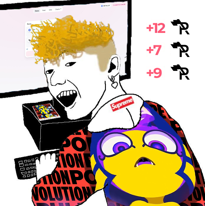 zoomer on computer, 1soyjak, animal crossing, ankha, back view, black eyes, blonde hair, clothes, computer, drawn background