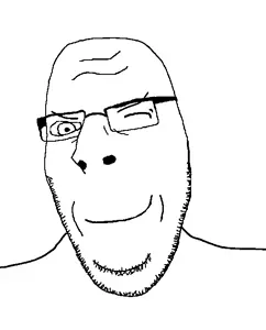 cobson, nucob, bald, closed mouth, forehead lines, front view, glasses, looking at you, monochrome, one eye closed