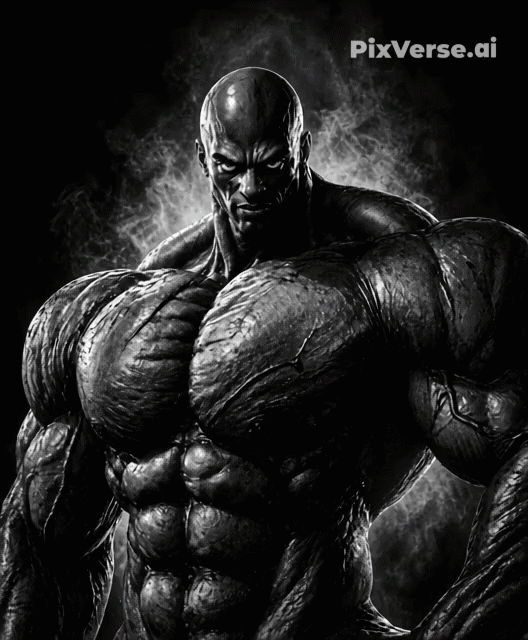 gigachad, animated, arrow, aura, bald, black background, black skin, buff, giganigga, gray skin