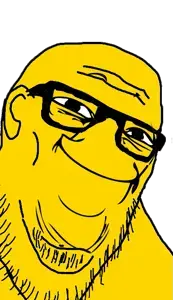 stu, closed mouth, ear, glasses, smile, soyjak, stubble, yellow, yellow skin, yoba face