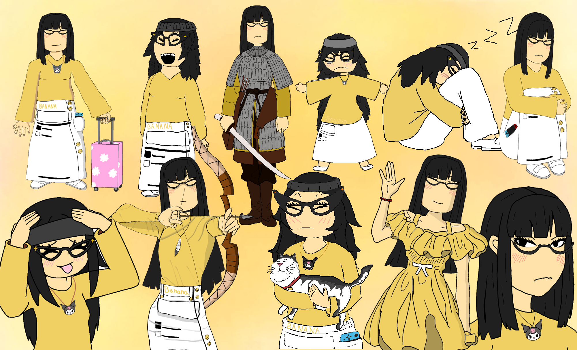 kuromi (sanrio), soychang, soytan, meximutt, chinkmutt, animal, armor, arrow, asian, asian female