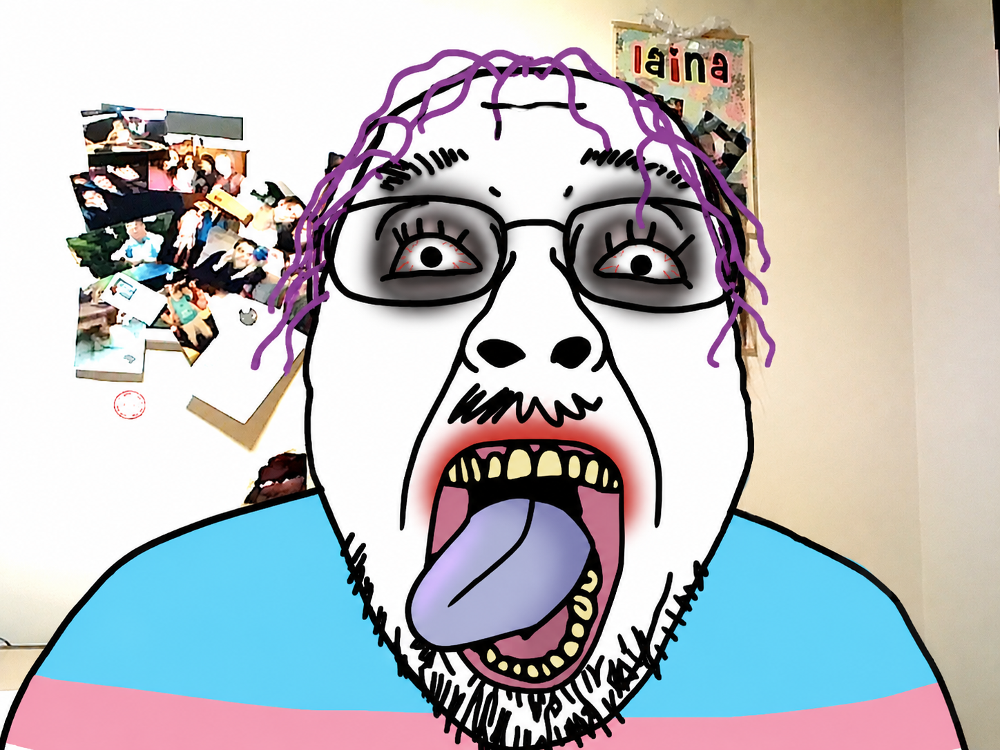 blackjak, bernd, black eyes, bloodshot eyes, blue hair, chin, dark eyes, double chin, eye shadow, five o'clock shadow