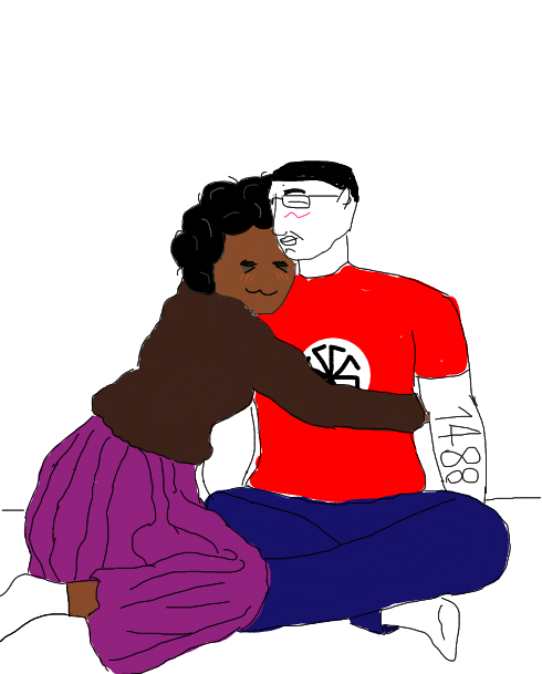 soyniqua, soytan, chudjak, 1488 tattoo, afro, black hair, black skin, blush, closed eyes, closed mouth