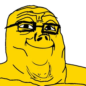tony soprano soyjak, closed mouth, glasses, smile, soyjak, yellow, yellow skin, yoba face