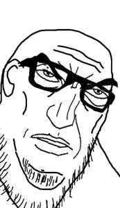 stu, punisher face, closed mouth, ear, fat, glasses, soyjak, stubble