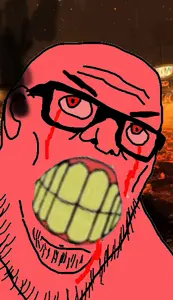 stu, angry, blood, clenched teeth, ear, fat, fire, glasses, lava, open mouth