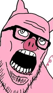 stu, animal, ear, fat, glasses, open mouth, pig, pink skin, soyjak, stubble