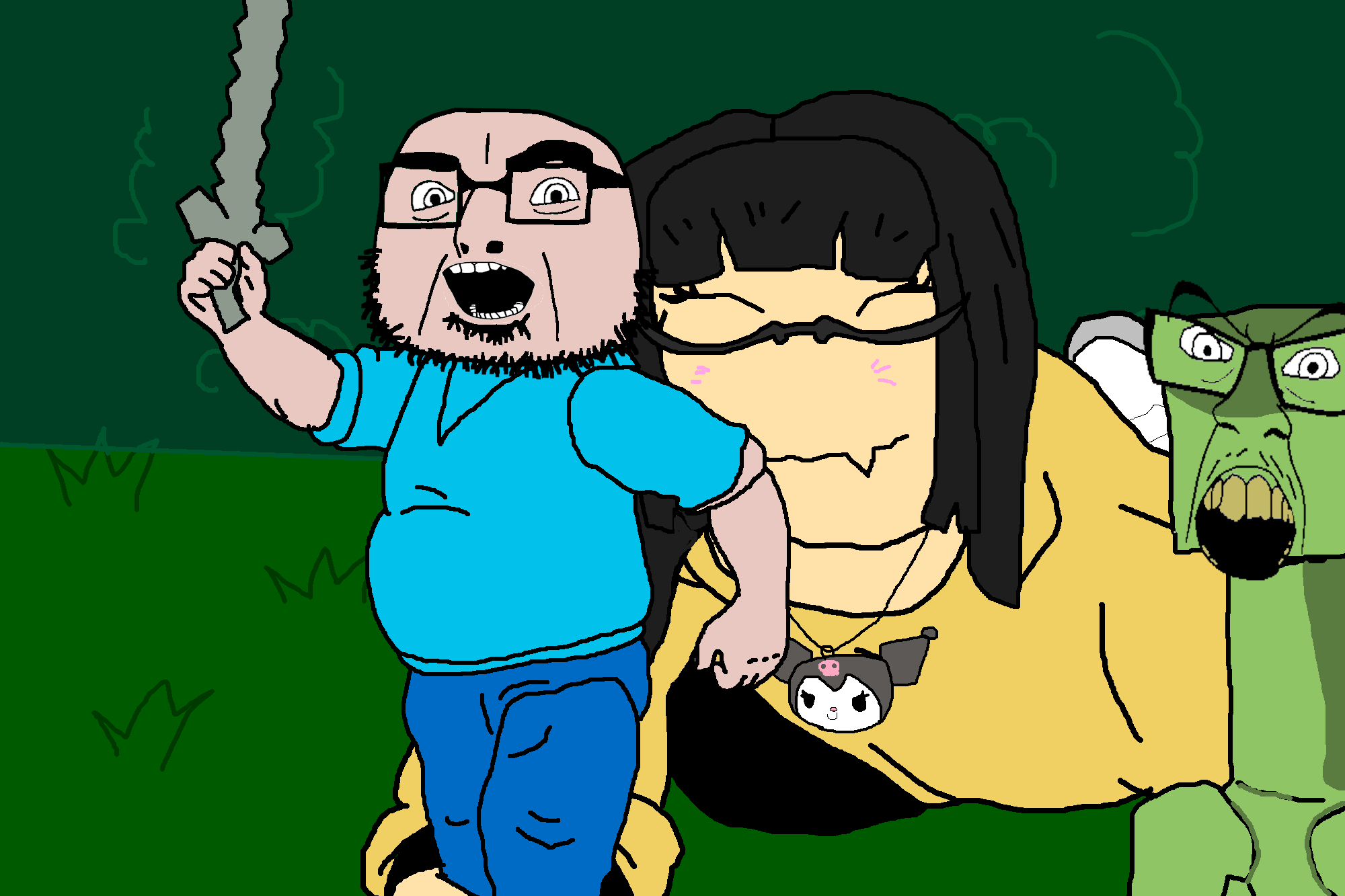 creeper, kuromi (sanrio), soychang, soytan, steve (minecraft), cobson, feraljak, olgolstein, 3soyjaks, angry