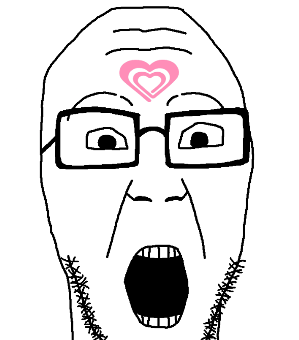 ericjak, 1soyjak, bald, black eyes, front view, girllover, girllover symbol, glasses, looking at you, minor attracted person