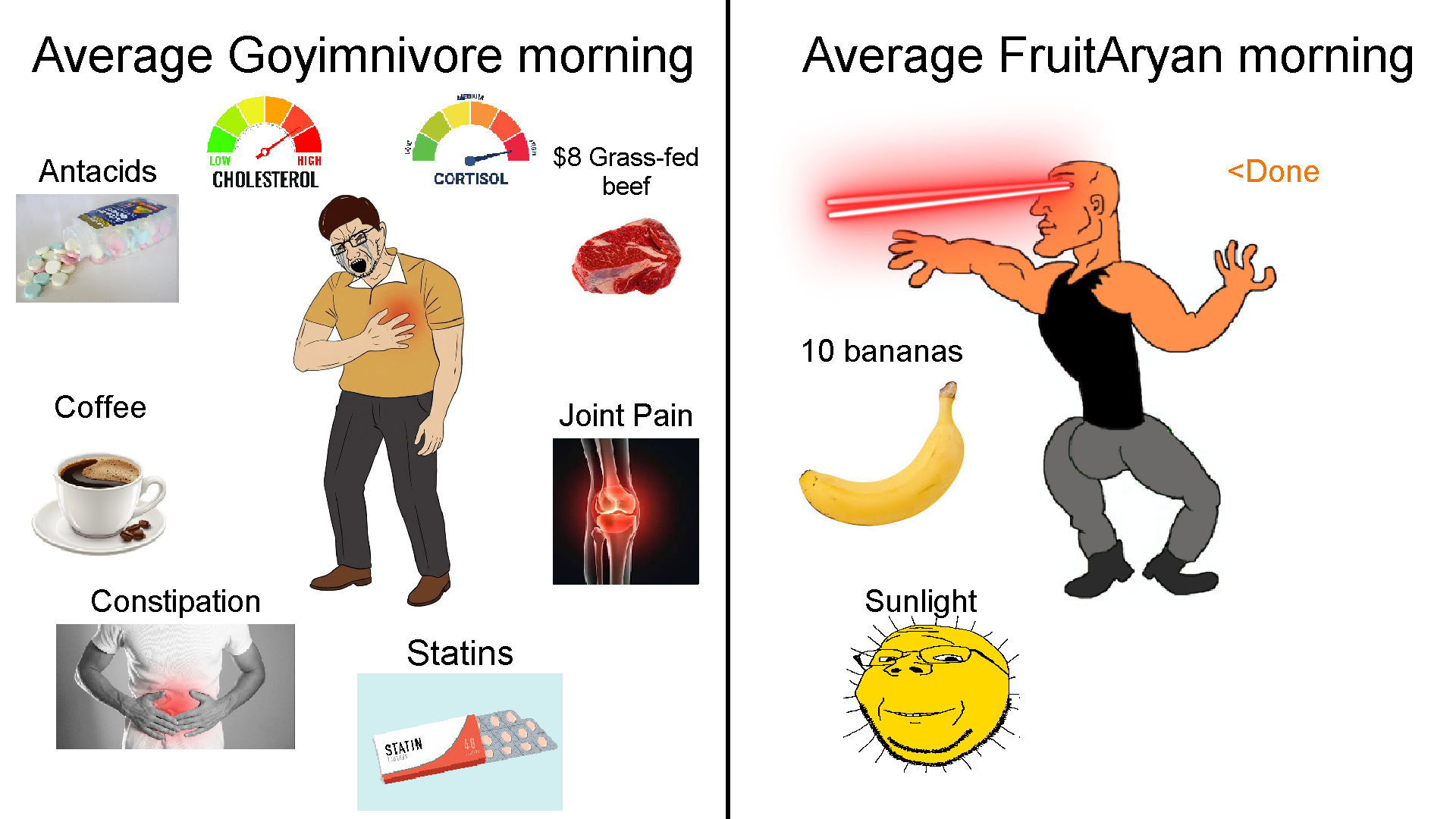 fruitjeet, chad thundercock, soyak, heartatjak, 1soyjak, bald, black eyes, brown hair, buff, chad