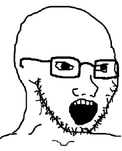 soyak, 1soyjak, bald, black eyes, glasses, looking to the right, no wrinkles, open eyes, open mouth, soyjak