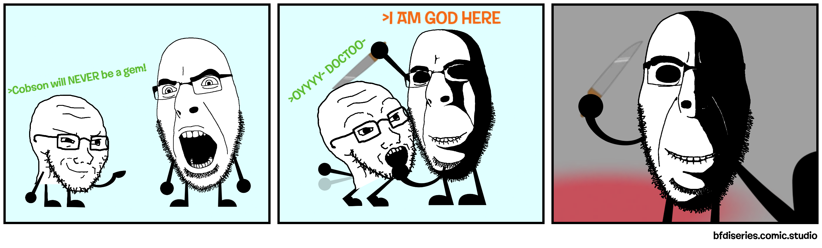 rapeson, cobson, soyak, hornyson, soyak (smug), doctos, rapeson, 2soyjaks, bald, comic