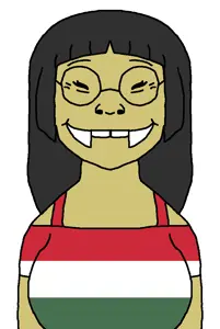 soykio kid, soykio girl, soykio girl front, femjak, black hair, closed eyes, closed mouth, fangs, female, front view