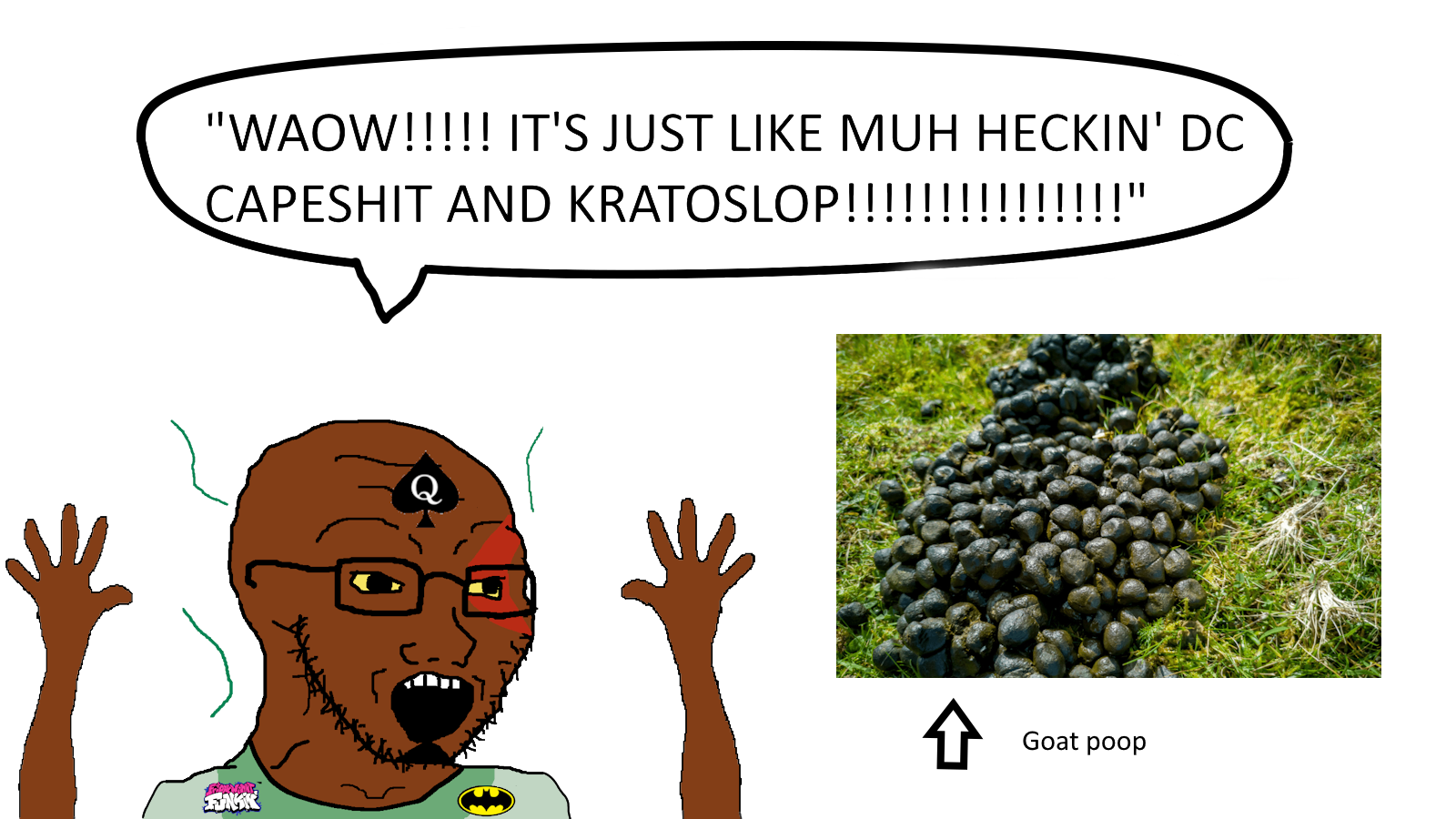 esl fnf pedo, kratos, excited soyjak, soyak, wewjak, 1soyjak, arrow, bald, black eyes, brown skin