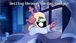 noelle holiday, tony soprano soyjak, thougher, glasses, glowing eyes, inverted, man on the internet, open mouth, soyjak, text
