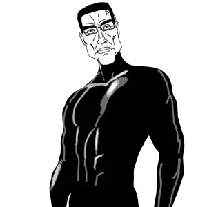 chudjak, perceptive chud, perceptive chud front, black eyes, black hair, buff, bushy eyebrows, chin, closed mouth, ear