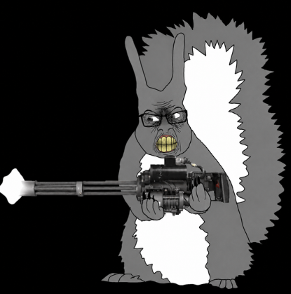 feraljak, feralsquirrel, squirreljak, 1soyjak, angry, animal, black background, black eyes, closed mouth, ear