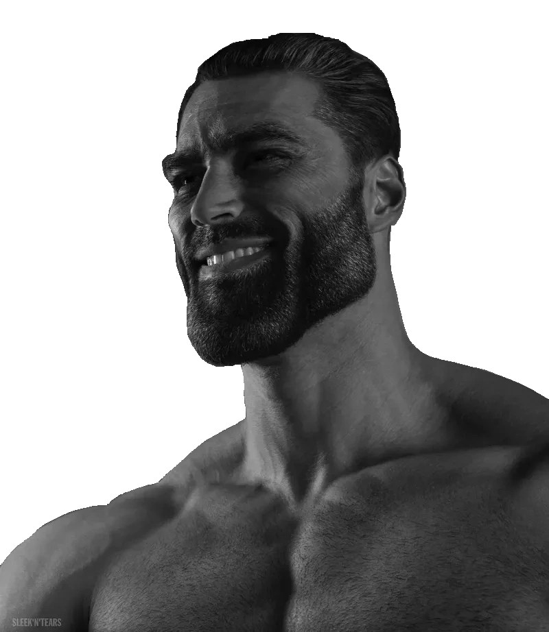 gigachad, beard, black hair, buff, ear, eyes, gray eyes, gray skin, hair, half body
