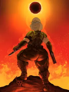 doom guy, cobson, female cobson, femjak, ass, doom slayer, evil, female, fire, glasses