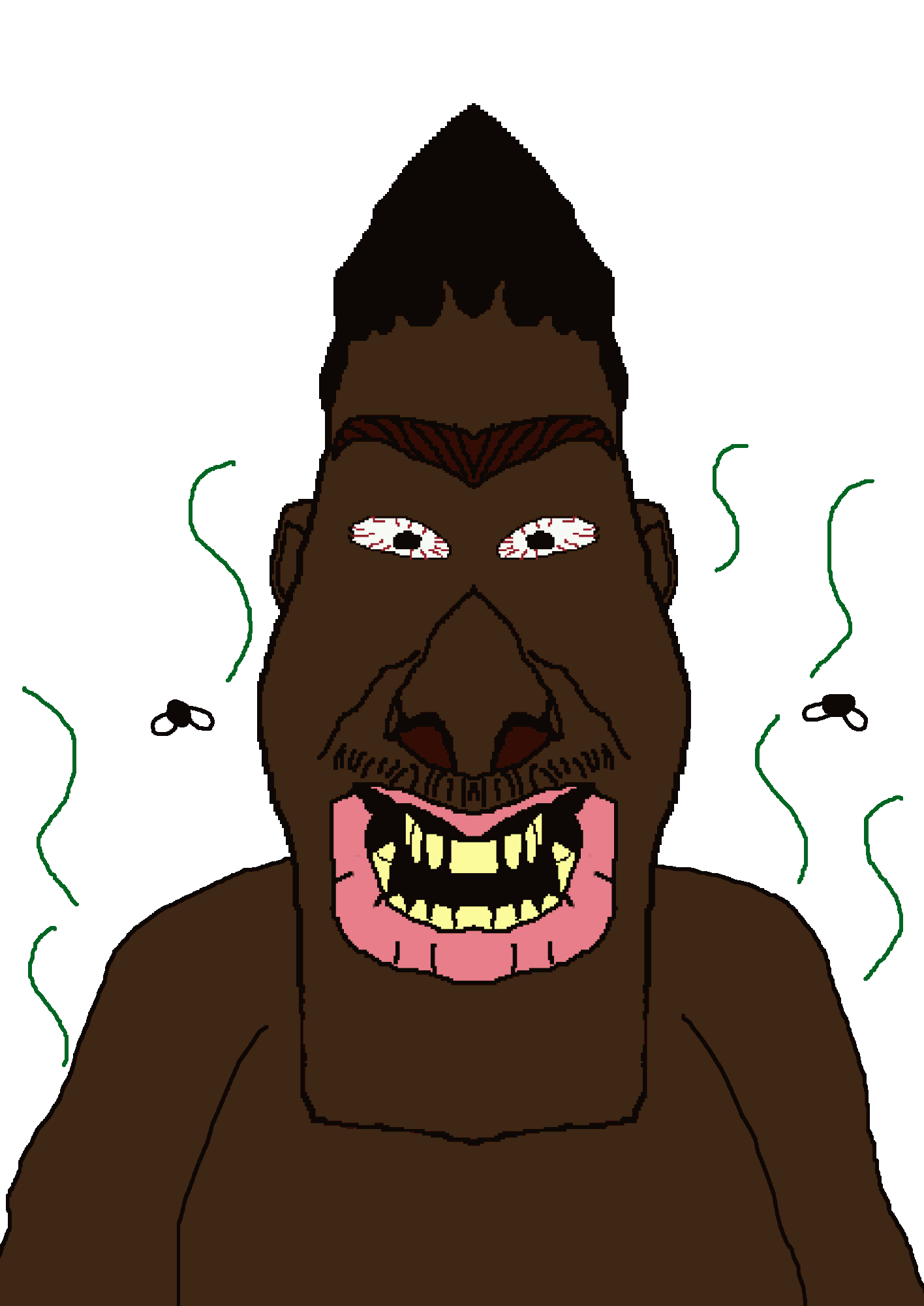jeetrix, animated, big lips, big nose, black eyes, black hair, brown skin, curry, front view, gape