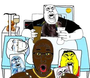 chugsjak, cobson, gapejak, neutralcob, wholesome soyjak, angry, asian, bed, black skin, blanket