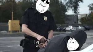 chugsjak, cobson, neutralcob, arrest, closed mouth, clothes, glasses, handcuffs, neutral, police
