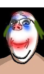 gapejak, wholesome soyjak, black background, clown, dc comics, fal, glasses, green hair, hair, joker (2019)