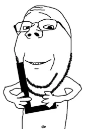 gapejak, wholesome soyjak, alphabet, arm, glasses, hands, holding object, l, letter, smile