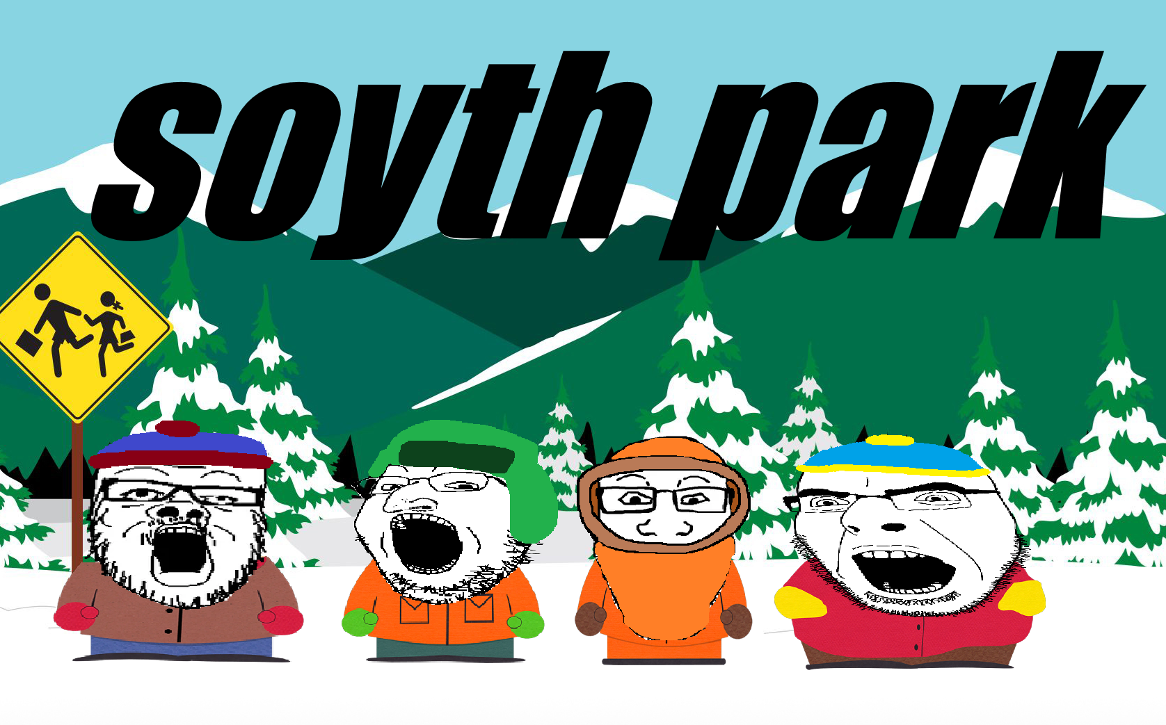 a24 slowburn soyjak, cobson, gapejak, markiplier soyjak, neutralplier, 4soyjaks, closed mouth, drawn background, fat, front view